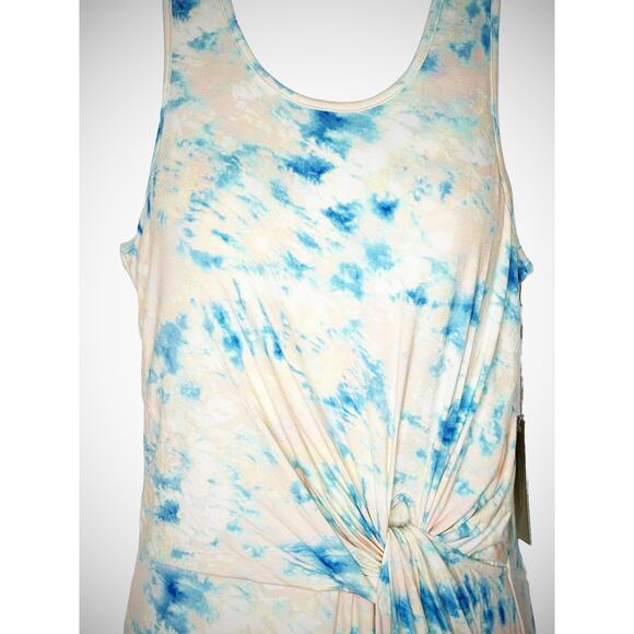 Tart NWT Tie Dye Knot Front Maxi Dress Sz M White Blue Rayon Stretch Sleeveless - Picture 10 of 11